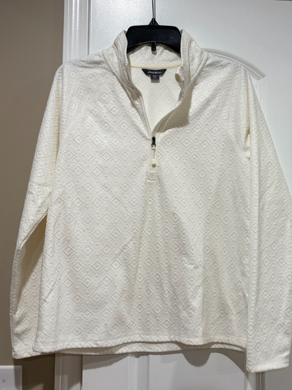 Eddie Bauer Ivory Quarter-Zip Diamond Texture Pullover